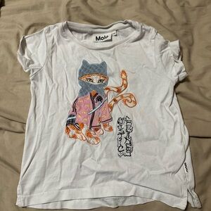 Molo Kids White T-Shirt with Cat Design